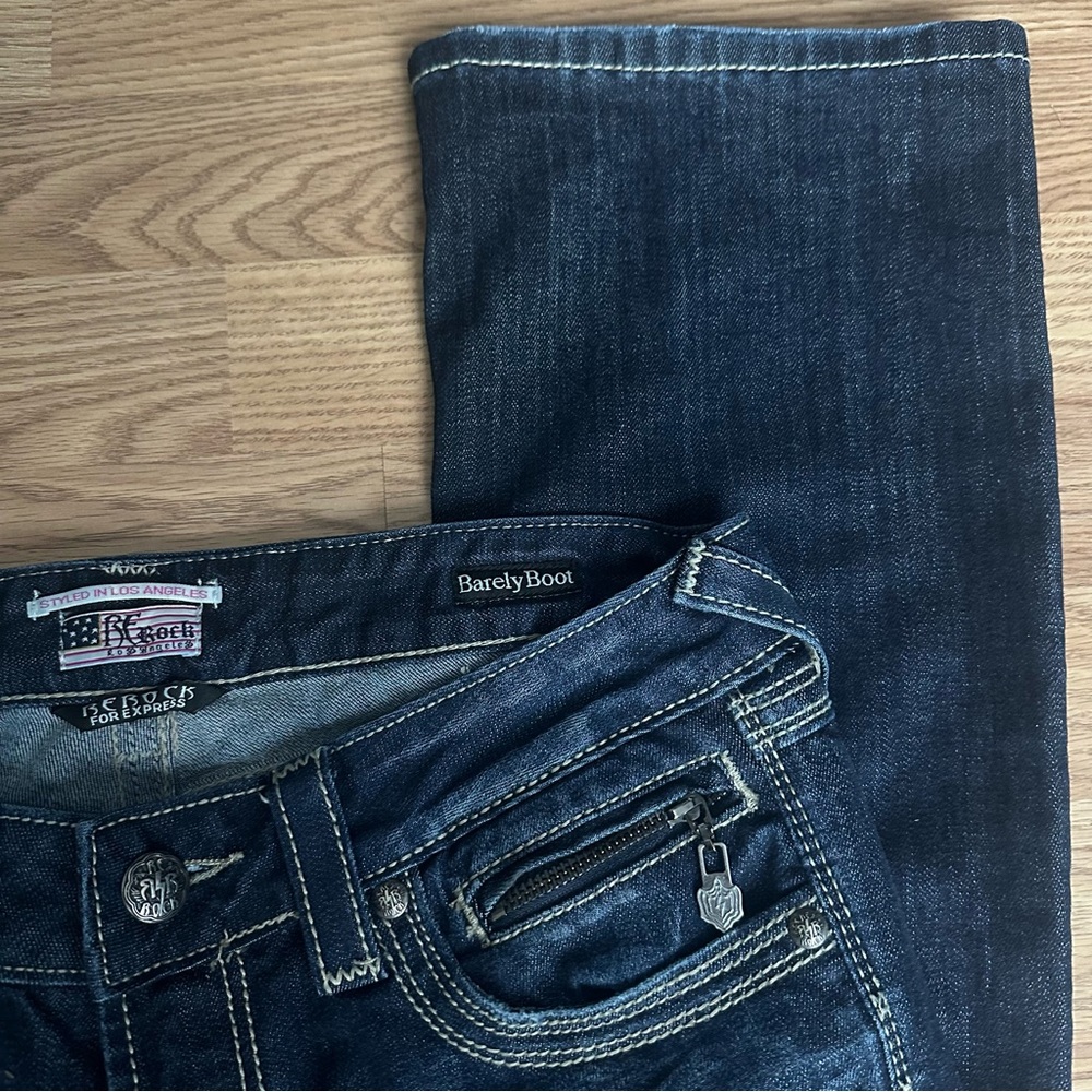 Express Barely Bootcut Jeans with Blue Patterned Lining